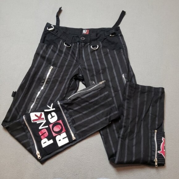Dead Threads Striped Gothic Punk Bandage Style Pants Zippers - Picture 5 of 5
